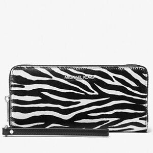 MICHAEL KORS Jet Set Travel Zebra Print Calf Hair Continental Wallet NWT